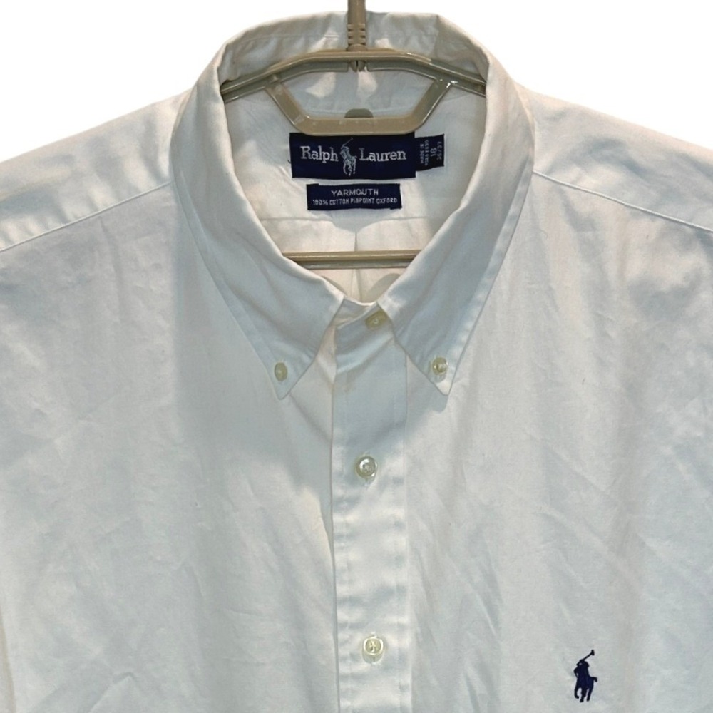 Ralph Lauren Yarmouth Shirt 18 36/37 Mens White Cotton Pinpoint Oxford LS
